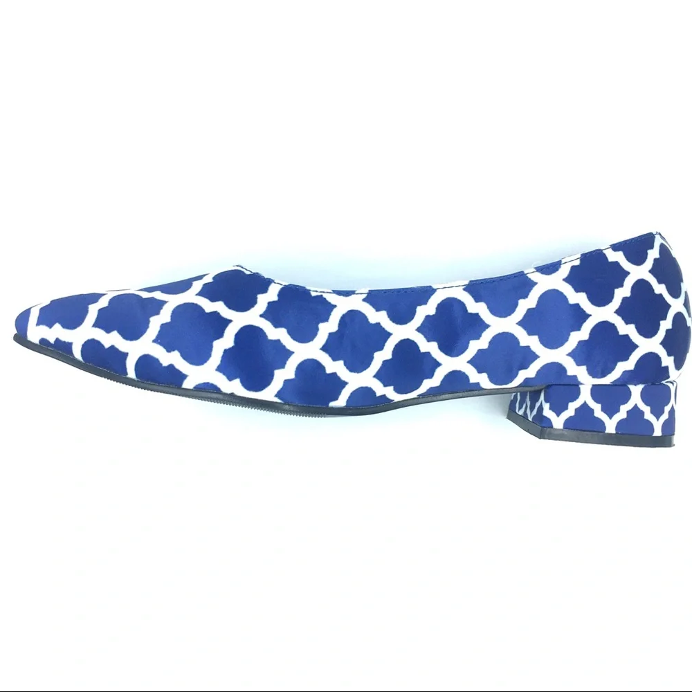 LAST PAIR Indie Designer Satin Print Flats Navy - Picture 7 of 8